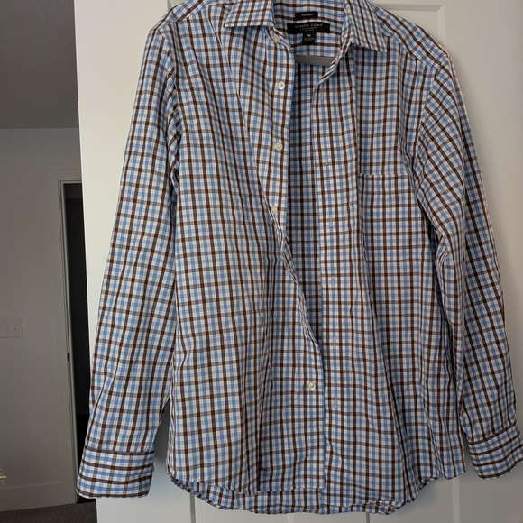 Men's Blue and Brown Checkered Shirt - Picture 1 of 3
